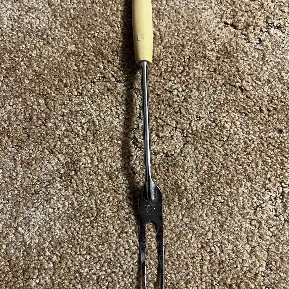 Vintage EKCO Stainless Steel Serving Fork with Cream Handle